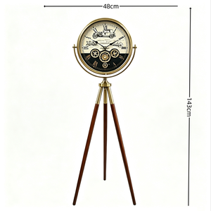 Reloj de pie trípode vintage con engranajes expuestos, marco de aleación, esfera de madera estilo coche antiguo, movimiento de cuarzo, decorativo, tipo reloj de <span class=keywords><strong>abuelo</strong></span> - Product Image 6