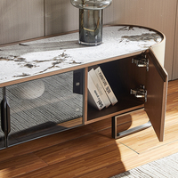 Selle en acier inoxydable de haute qualité, combinaison cuir et bois, haut en pierre moderne et minimaliste, table tv pour salon
