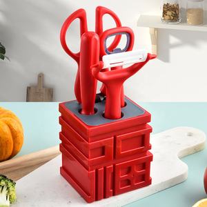 Ensemble de couteaux à éplucher les fruits de <span class=keywords><strong>cuisine</strong></span> avec un élément de style chinois du caractère "Fu" sur le fond et une base de fête pour le stockage - Product Image 1