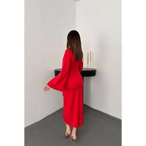 Vestido de Noche de Satén de Manga Larga con un Solo Hombro, Talla Grande XL, Rojo, Elegante, Estilo Sencillo, Largo hasta el Suelo, Corte en A, para Fiesta Formal - Product Image 1