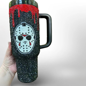 Personnalisé Halloween Jason film d'horreur <span class=keywords><strong>camp</strong></span> cristal lac 40Oz strass verres tasse en acier inoxydable Bling Tumbler avec poignée - Product Image 4