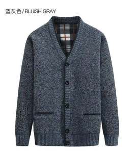 Fall Winter Knitted <strong>Jumpers</strong> <strong>V</strong> <strong>Neck</strong> Cardigan Homme Button Down Plaid Fleece Lined Sweater Jacket for <strong>Men</strong> Father Gifts - Product Image 2