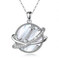 Mode Femmes 925 Sterling Argent Nacré Étoile Planète Pendentif Collier