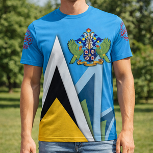 Camiseta <span class=keywords><strong>de</strong></span> loro <span class=keywords><strong>de</strong></span> Santa Lucía con hoja <span class=keywords><strong>de</strong></span> palma tropical y bandera Diseño <span class=keywords><strong>de</strong></span> onda <span class=keywords><strong>de</strong></span> color Logotipo <span class=keywords><strong>de</strong></span> Santa Lucía personalizado Camiseta <span class=keywords><strong>de</strong></span> gran tamaño para hombre - Product Image 1