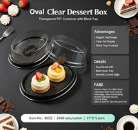 Boîte d'emballage ovale transparente jetable en PET de qualité supérieure sur mesure pour gâteaux et desserts