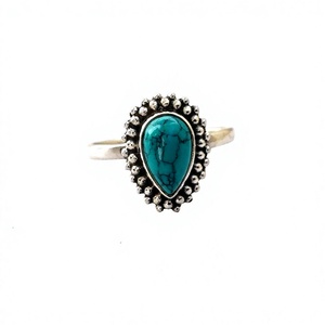Anillo de plata de primera ley con forma de pera para mujer, sortija, plata esterlina 925, piedra preciosa, estilo turquesa, 5x8, hecho a mano - Product Image 4