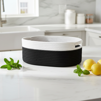 Panier de rangement pliable ovale en corde de coton, moderne et simple, avec poignées - Organisateur écologique et durable pour collations et articles divers