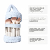 JLY 9 Pinceaux de Maquillage Portables de Voyage, Poils Doux comme des Nuages, Pinceau Plat, Correcteur, Outils Cosmétiques Personnalisés pour le Visage et les Yeux, Mini Pinceau
