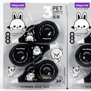 Bitoon Confezione da 3 Nastri Correttori da 24m, <span class=keywords><strong>Cartone</strong></span> <span class=keywords><strong>Animato</strong></span> Kawaii, Ecologici, Asciugatura Rapida, Non Tossici, Pellicola Plastica Liscia e Durevole per Scuola - Product Image 1