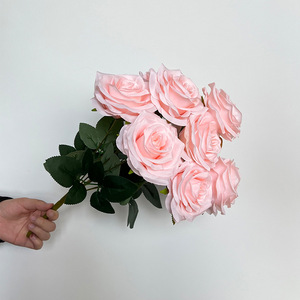 Bouquet de roses artificielles en soie multicolore 9 têtes blanc bleu <span class=keywords><strong>mariage</strong></span> événement saint valentin <span class=keywords><strong>décoration</strong></span> <span class=keywords><strong>florale</strong></span> <span class=keywords><strong>pas</strong></span> <span class=keywords><strong>cher</strong></span> - Product Image 4