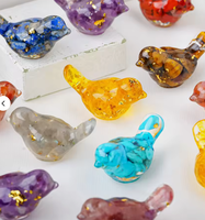 Ornement sculpté en résine avec copeaux de cristal naturel, motif oiseau, sculpture thérapeutique pour micro-paysage, cadeau, vente en gros, en vrac