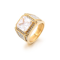 Grenz überschreitende Versorgung Geometrischer HipHop/Rock-Stil Vergoldete Titans tahl Breiter Herren ring mit eingelegtem Zirkon