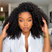 Wig Rambut Manusia Pixie Curly Brazilian Virgin Headband Double Drawn Full Density Non Lace