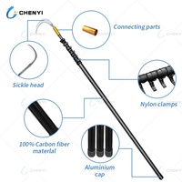 Pértiga de Cosecha Telescópica de Fibra de Carbono de 30~80 Pies para Uso Agrícola con Podadora de Mano para Cosechar Cocos y Nueces de Areca