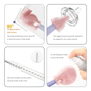 Zenidoo Silicone Baby <b>Bottle</b> <b>Brush</b> Set Soft Bristles Eco-Friendly Multi-Functional Portable Storage Box Animal Design Cleaning - Product Image 3