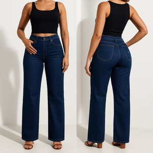 Jeans en denim long taille haute à <span class=keywords><strong>coupe</strong></span> <span class=keywords><strong>bootcut</strong></span> vintage pour femmes, grande taille, transfrontalier européen et américain - Product Image 1