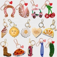 Porte-clés de luxe en acrylique JS, accessoires de mode personnalisés pour sacs, pendentifs en forme d'oiseau, de poisson, de fruit, de chaussure, de crème glacée, de boisson avec fermoir doré