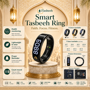 Bague de Dhikr en acier inoxydable avec écran OLED, vibration et comptage automatique pour le Hajj, l'Omra et la prière – Vente directe usine - Product Image 1
