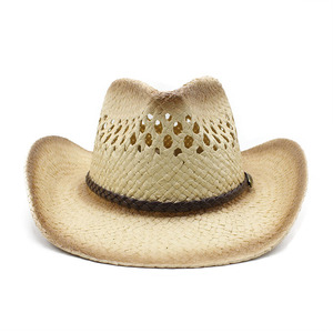 Venta al por mayor de sombreros de paja con logotipo personalizado sombrero de paja de vaquero occidental para hombre sombrero de papel de paja de verano para adultos - Product Image 1