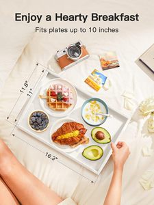 Plateau de lit en bambou pour le petit-déjeuner, table à collation avec pieds pliables pour manger, pour canapé, fauteuil, travail, par Pipishell (Blanc) - Product Image 4