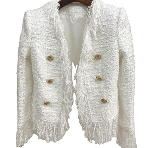 Nanchang Xihui <span class=keywords><strong>giacca</strong></span> da donna in <span class=keywords><strong>Tweed</strong></span> <span class=keywords><strong>di</strong></span> lana con frange stile caldo con bordo a baffi donna abito da donna bianco - Product Image 1