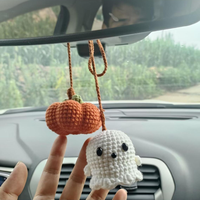 Jouets au crochet Amigurumi, tricotés, thème Halloween : squelette gothique, citrouille, yeux, fantômes, porte-clés, ornement suspendu pour rétroviseur de voiture