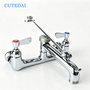 <span class=keywords><strong>Grifo</strong></span> industrial de latón cromado pulido de 8 pulgadas, ajustable, de doble manija, montado en la pared, de 2 orificios, flexible, para fregadero de fregona, con caño. - Product Image 1