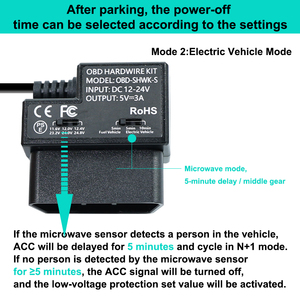 Kit de cableado OBD con sensor de movimiento por microondas tipo C para cámara de salpicadero, protección de batería de coche 24H para estacionamiento y combustible de vehículos eléctricos - Product Image 2
