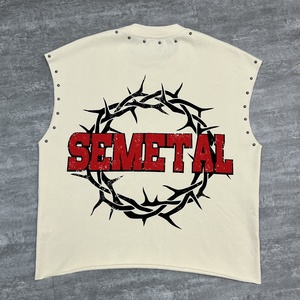 Camiseta sin mangas de felpa francesa de alta calidad, top corto holgado de algodón estampado personalizado, camisetas sin mangas extragrandes para hombre - Product Image 2
