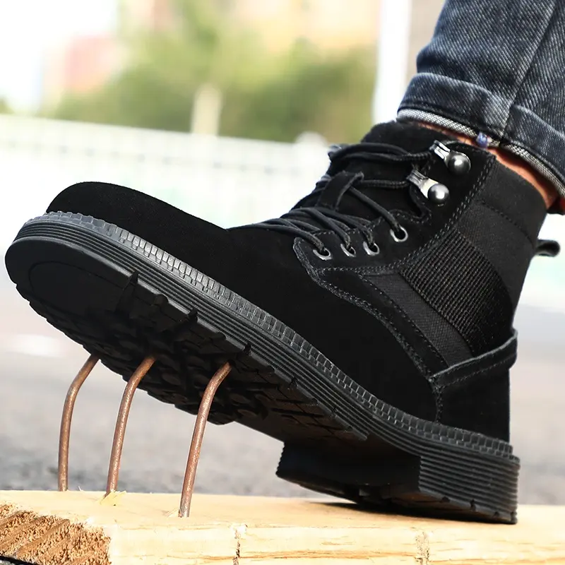 GUYISA Winter Suede Leather Cotton Black Keep Warm Boot Shoes Steel Toe Boots Men Work safety boots