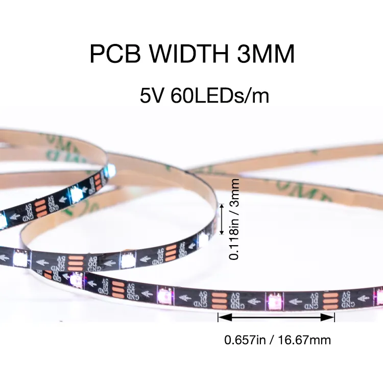 Ultra Narrow 3mm 4mm 5mm WS2812B Smart RGBIC Thin Rgb Led Strip for Sand Table Model Car Atmosphere Light Computer Accessories