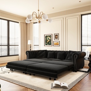 Canapé-lit Chesterfield en velours noir de 89 pouces, convertible 3-en-1 avec ottoman mobile pour salon - Vente en gros - Product Image 1