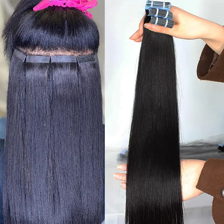 Wholesale Vendor Natural Color 100% Human Hair Silky Straight European Tape In Human Hair Extensions