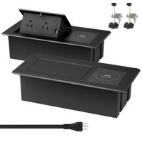 Prise de courant escamotable manuelle avec charge sans fil pour bureau, 2 prises CA, 1 port de charge USB-A, 1 port USB Type-C