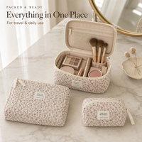 Trousse de Maquillage Promotionnelle en Velours Côtelé à Motifs Floraux – Ensemble de Rangement de Voyage – Vente en Gros et Cadeau en Lot