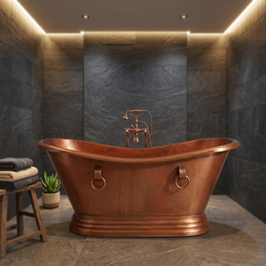 Baignoire autoportante ovale en cuivre, finition martelée, de luxe, sans couvercle, pour adultes - Artisanat indien - Product Image 1