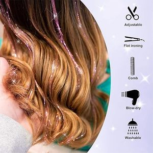 Extensiones de Cabello con Brillo Plateado, 12 Piezas, Kit de Extensiones de Cabello con Clip para Niñas, 20.5 Pulgadas, Brillantes y Relucientes - Product Image 4