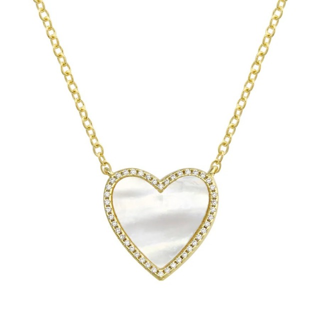 Custom Jewelry Fashion Necklace Mother of Pearl Pendant Malachite Turquoise Onyx Mop Heart Necklace Gold Plated Ladies Jewelry