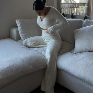 Knit Pant and Wrap Top 2022 COZY EVERYDAY <strong>BUNDLE</strong> Long Sleeve Two Piece Pants Set <strong>Women</strong> Casual Lounge Wear Clothing Sets - Product Image 2