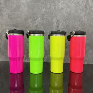 Bouteille d'eau isotherme à couvercle rabattable et paille, 30 oz, couleurs néon, vierge pour sublimation, avec système anti-fuite, entrepôt USA - Product Image 2