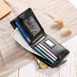 Genuine Leather <b>Wallets</b> <b>for</b> <b>Men</b> <b>RFID</b> Blocking Cards Holder Carteras Slim Male Cowhide Clutch Money Bag with ID Window - Product Image 3
