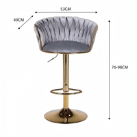 Tabouret de bar élégant en velours bleu brumeux, base plaquée or, pivotant, hauteur réglable, tabouret de comptoir de cuisine, mobilier de bar à domicile