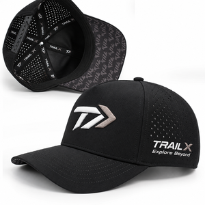 Gorra de Golf Negra Impermeable de Poliéster con Visera Curva, Perforaciones Láser, Cierre a Presión, Logotipo de Letras Bordadas en 3D Personalizado OEM - Product Image 1