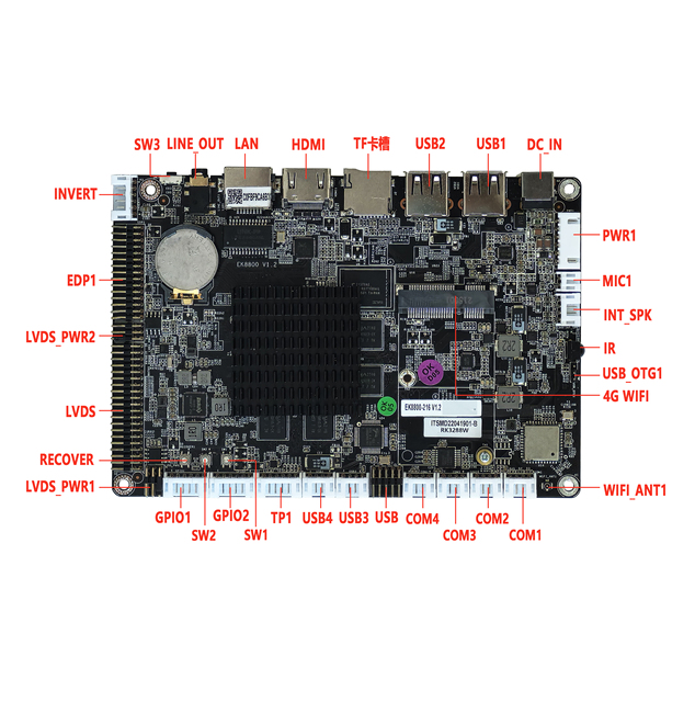 2026 Inter Smart EK8800 Android Motherboard Rockchip RK3288 Cortex-A17 CPU 2G/4G Memory 8G/16G/32G/64G Storage HDMI/EDP/LVDS
