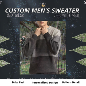 Pulls en tricot pour hommes à manches classiques, motif uni, respirants, avec logo frontal, en polyester/coton, pour l'hiver, best-sellers à prix bas - Product Image 2