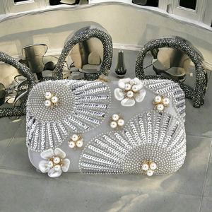 Women Fashion Elegant Chain Shoulder Evening <b>Clutch</b> Bag with Colorful Rhinestone Glitter Sequin Flower Design for <b>Bride</b> Wedding - Product Image 3