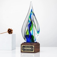 Cristal artisanat goutte d'eau glaçure colorée affaires goutte d'eau forme écologique gravé au Laser cristal trophée sport prix