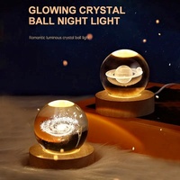 Offre Spéciale 3D Art led veilleuse Laser Gravure Holographique Décor Système Solaire Lune Saturne Lumineux boule de cristal lampe