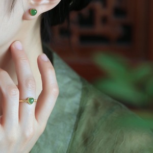 Heart Ring Gold Plated Artificial Hetian Jade Bezel Setting Women's Jewelry Gift - Product Image 2