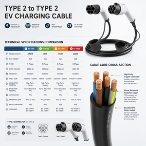 สายชาร์จรถยนต์ไฟฟ้าแบบ Type 2 to Type 2 ขนาด 3.5kW 7kW 11kW 22kW 32A 16A ความยาว 5 เมตร วัสดุ TPU มาตรฐาน TUV CE UKCA ขายส่งโดยผู้ผลิตสายชาร์จรถยนต์ไฟฟ้า - Product Image 4